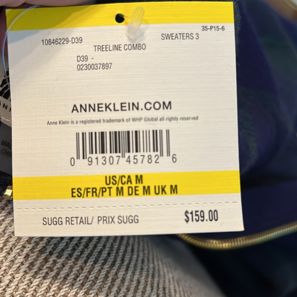 NWT Anne Klein Tartan Sweater Coat - Picture 6 of 6
